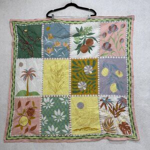 Botanical Patchwork Scarf/Art Cloth embroidered Colorful Fruit Floral Wall Decor